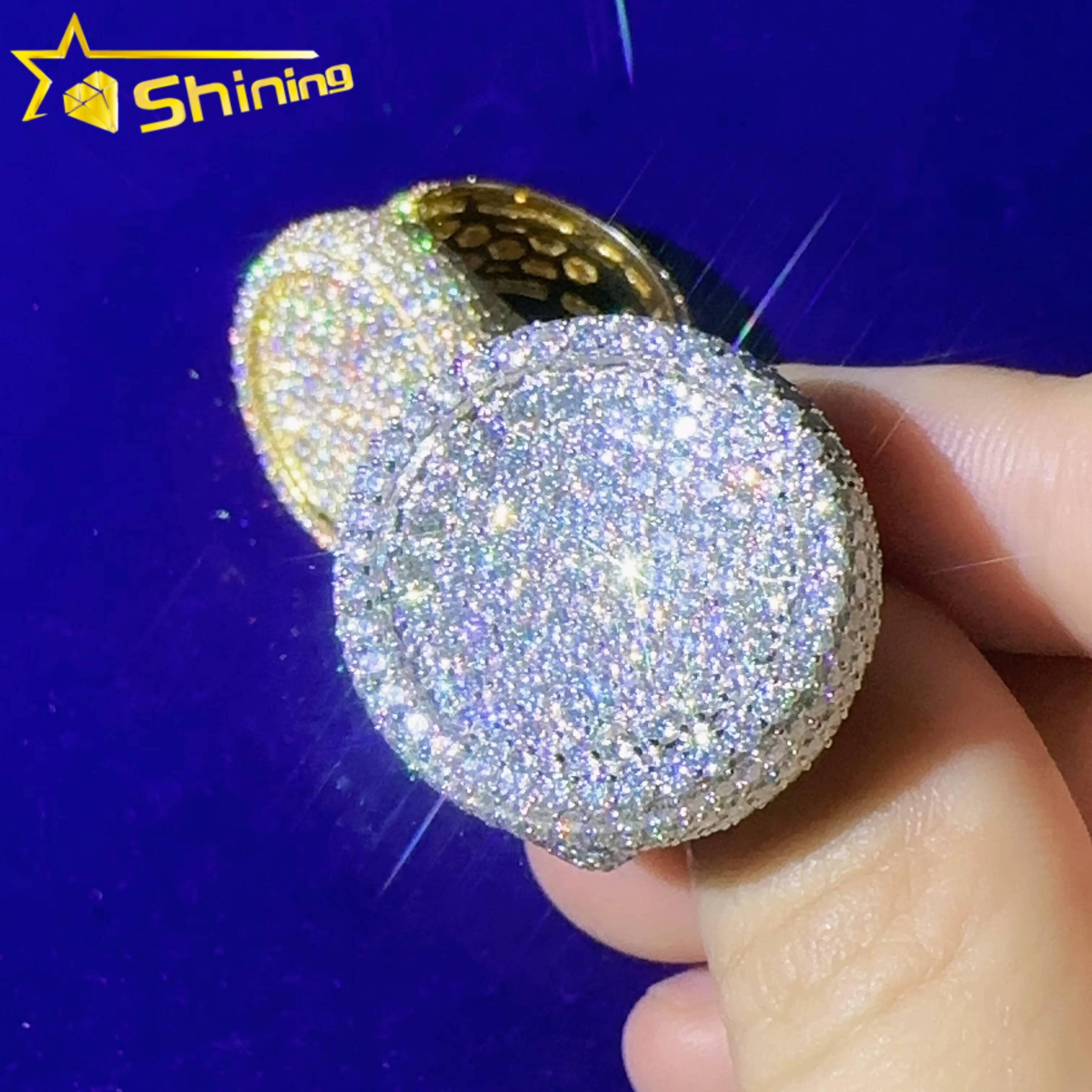 Fashion Style Men Hip Hop Engagement Diamond Ring 925 Moissanite Round Sterling Silver Rings Iced Out