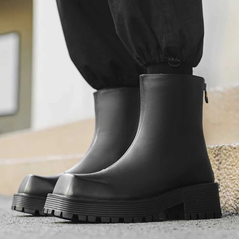 Large Size Men Fashion Punk Rock High Chelsea Boots Designer Square Toe Shoes Cowboy Autumn Winter Boot Platform Leather Botas W250811