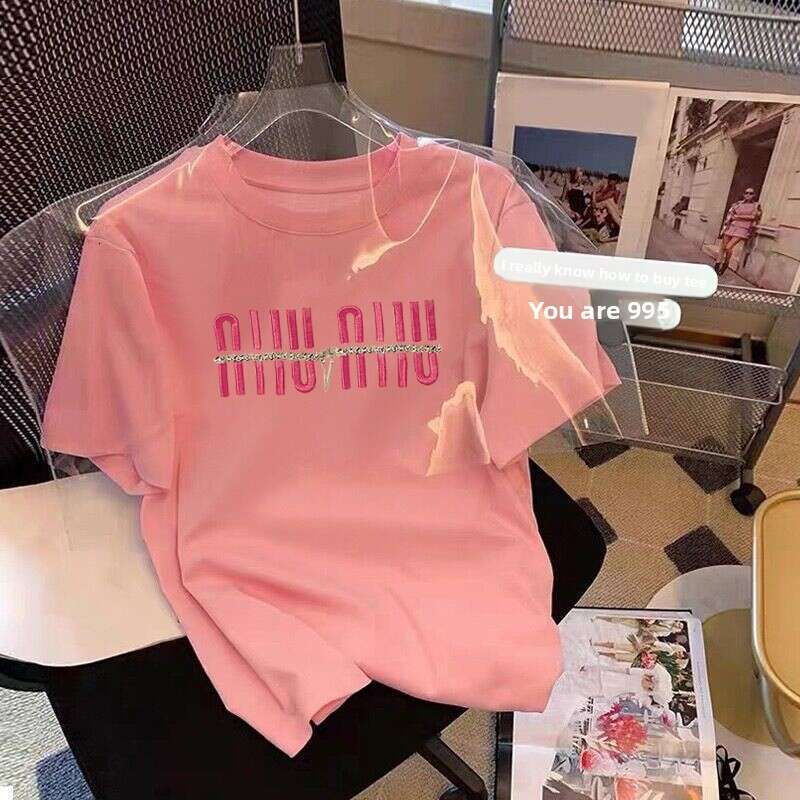 2024 Printed New 200G Drop Shoulder Combed Cotton Short Sleeve T-Shirt For Women Ins Fashion Versatile Stylish Age-Reducing Slimming