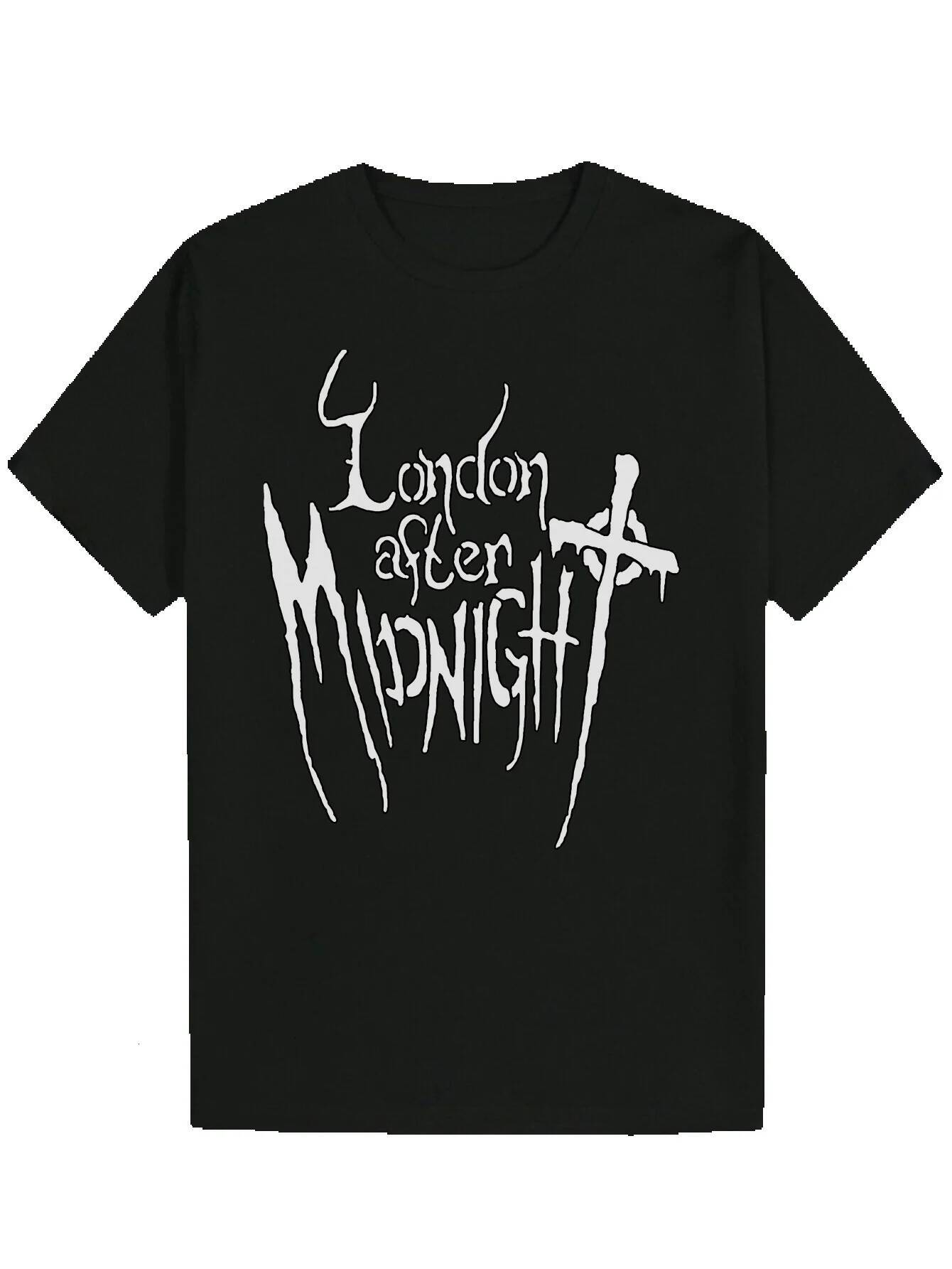 Men's - 'London After Midnight' Graphic T-Shirt, Black Polyester Crew Neck with White Font, and Breathable, Suitable for Wear, Summer C