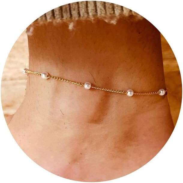 Waterproof Ankle Bracelets Gold Non Tarnish Pearl/Figaro/Cuban/Snake Chain Adjustable Anklets Womens Summer Beach Anklet Foot Jewelry for Women Gift
