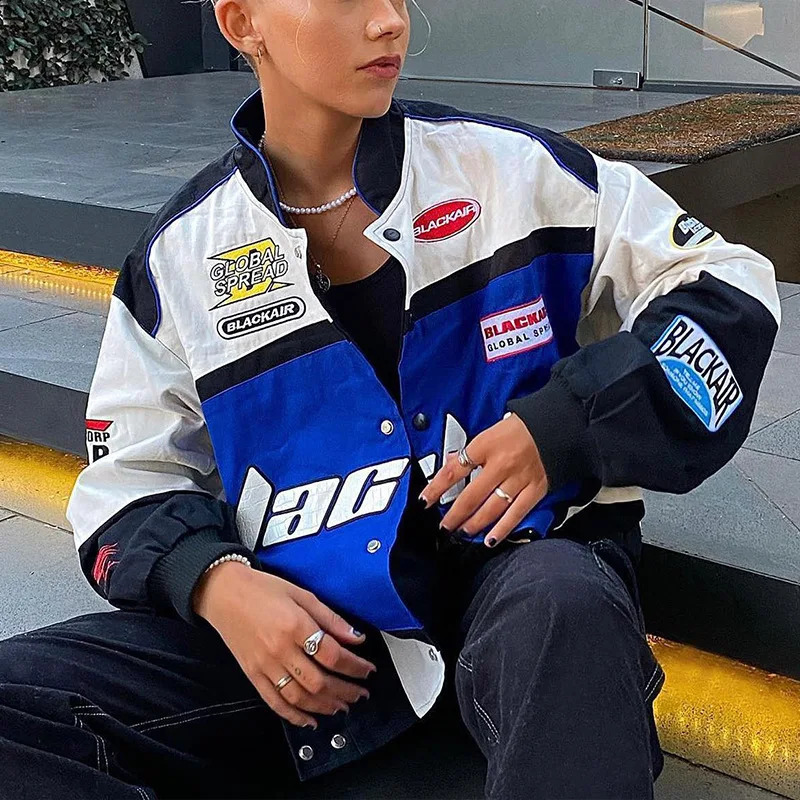 Spring And Autumn Cross Border Jacket Sports Style Printed Three Color Casual Long Sleeved Windbreaker Motorcycle Coat 250805