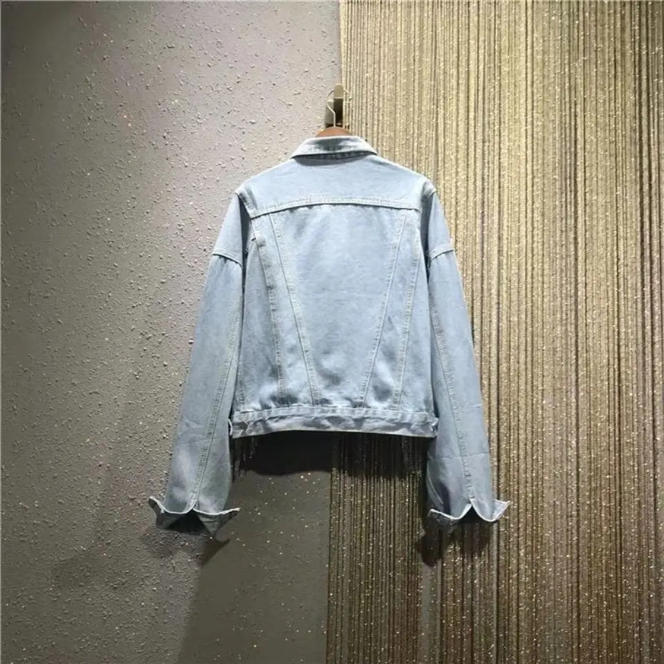 Fashion Heavy Industry Rhinestone Tassel Denim Jacket Spring Autumn Women Outwear Jeana Jacket Short Tops Harajuku Streetwear 250804