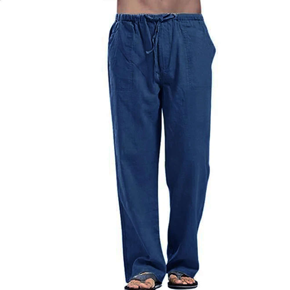 Mens Summer Loose Long Pants Elastic Waist Drawstring Leisure Resort Trousers Men Lightweight Breathable Straight Leg Pan 250729