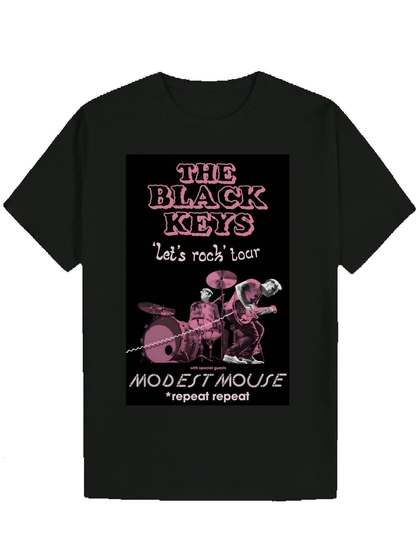 Men's Pattern T-Shirt - Black Key and Mouse Strap Design, Breathable Polyester Crew Neck Casual Summer T-Shirt, Machine Washable Rock Music Cloth