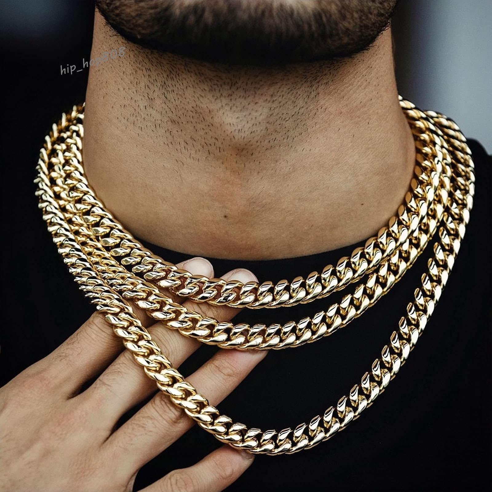 Wholesale 14k 18k Gold Plated Cuban Link Chain Necklace Stainless Steel Necklace Gold Plated Cuban Chain