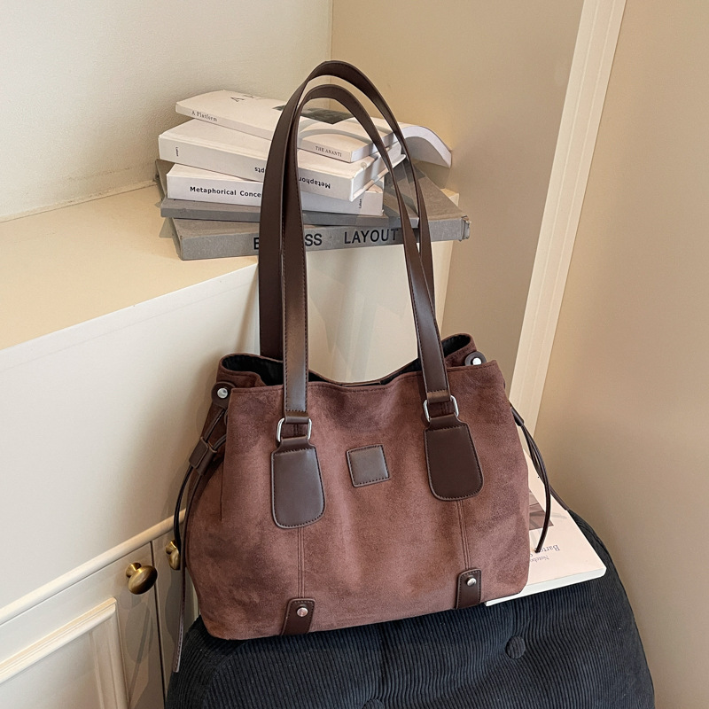 New Suede Large Capacity Tote for Women, Simple Casual Commute Shoulder Bag Trendy ddmymoon