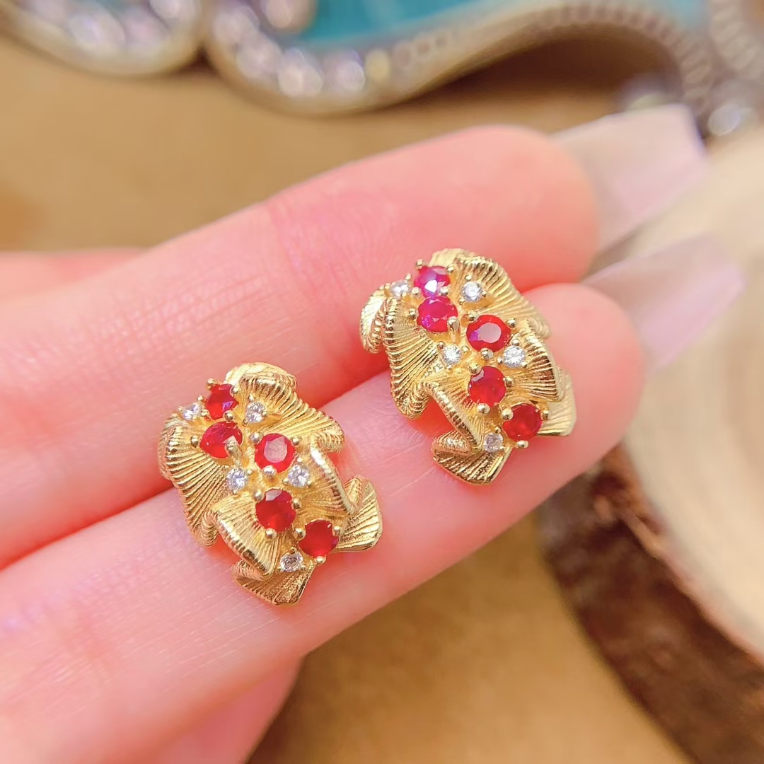 925 Silver designer earrings 10 pieces 2.5mm natural Ruby Stud Earrings for party 18K gold plated silver ruby jewelry