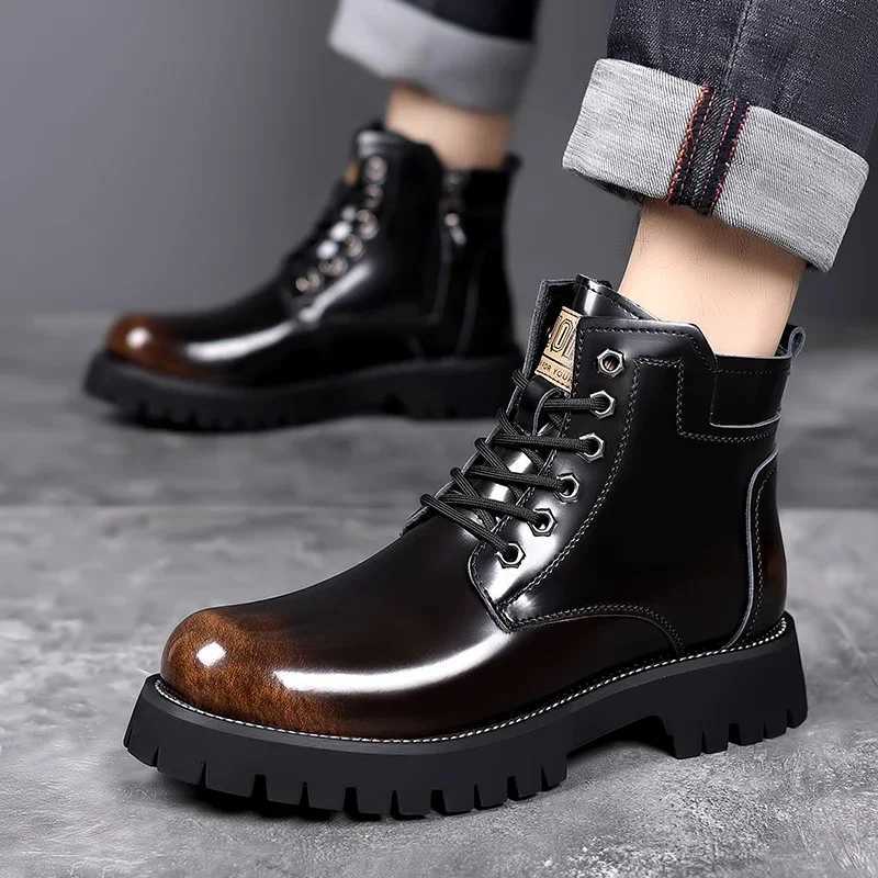 100% Genuine Leather Mens Ankle Boots Comfortable Motorcycle Boots Men Lace Up Business High Top Shoes Dress Boots Designer Footwear W250811