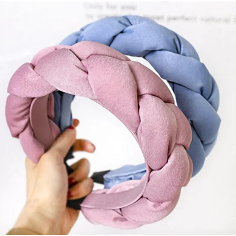 Winter/Autumn Women Thick Braids Headband Solid Adults Headdress Silk Fabric Padded Hairband Wide Hair Hoop Women Hair Ornament 250805