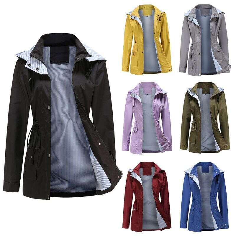 Women's Clothing New Autumn And Winter Detachable Hood Windbreaker Women Clothing Large Size Women's Jacket Raincoat