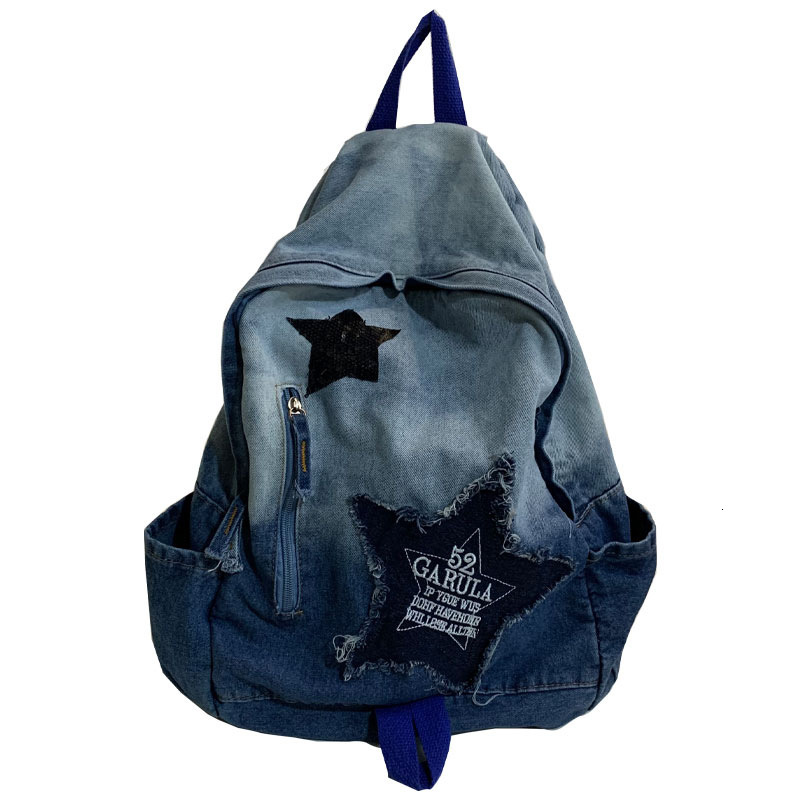 New style casual gradient denim backpack retro washed canvas backpack large capacity backpack designer bag designer backpack women's bag