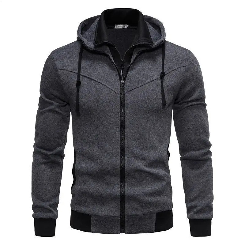 Mens Fashion Jacket Casual Slim Fit Contrasting Color Hooded Cardigan Hoodie Thin 250729
