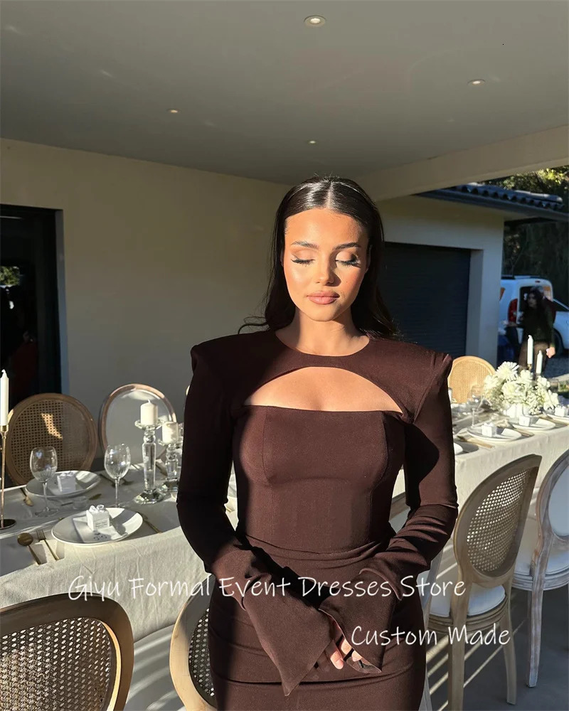 Giyu Simple Light Blue Black White Women Evening Dresses Formal Party Dress Long Sleeves ONeck Occasion Night Gowns Customized 250811