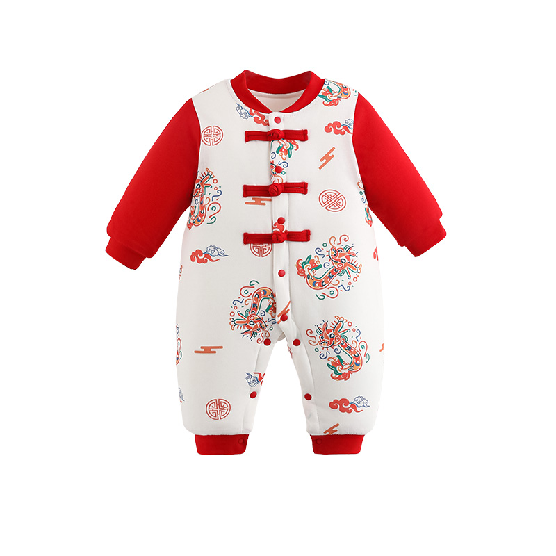 baby winter warm threelayer cottonfilled dragon phoenix pattern onesie