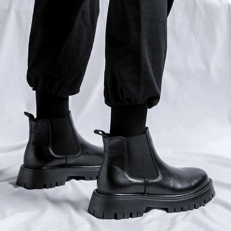 Chelsea Boots Fashion Leather Gentleman Stress Shoes Men Business Driving Shoes Handmade Black Shoes Party Flats Dress Shoes W250811