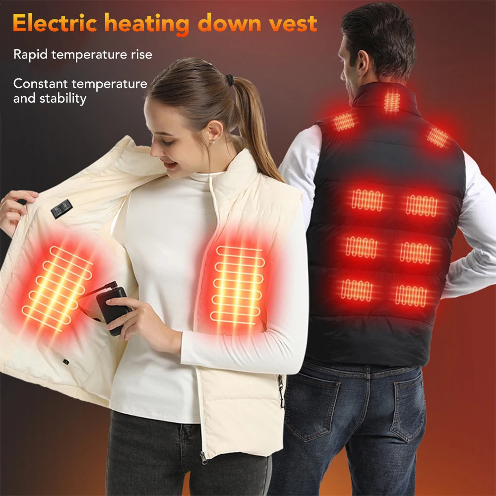 15 Areas Heated Vest Men Women Down Heated Jacket Intelligent USB Electric Heating Thermal Heated Vest Winter Casual Warm Coat 250804