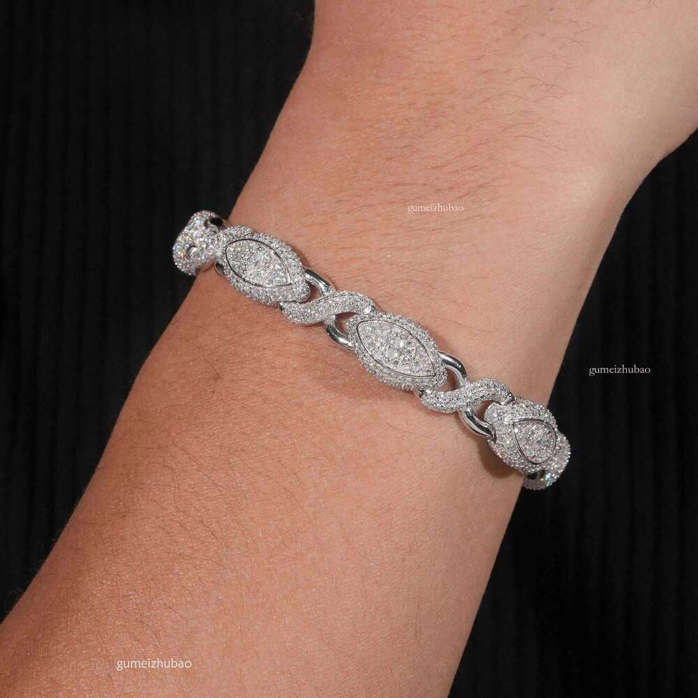 Real Sterling Sier Gold Plated Hip Hop VVS Lab Dia Moissanite Infinity Cat Eye Cuban Link Chain Bracelet