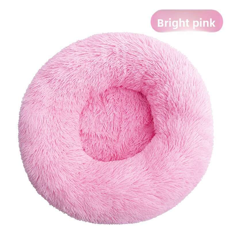 Cat Plush Round Winter Dog Mat Bed Pet Supplies-FurHaven Calming Cuddler Long Fur Donut Bolster Dog Bed
