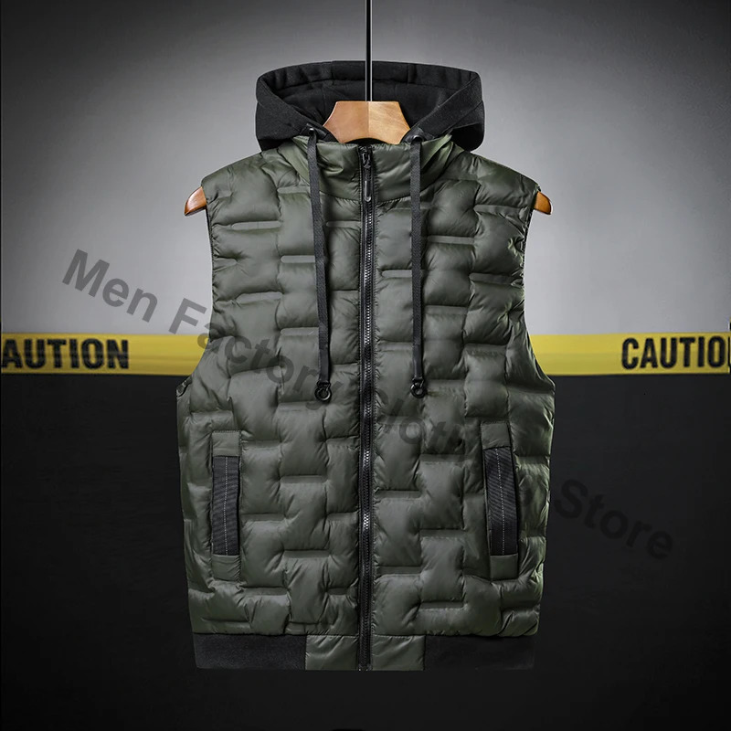 Winter Hooded Vest Men Pleated Solid Padded Windproof Warm Sleeveless Jacket Homme Casual Waistcoat Thicken Parkas 8XL 250809
