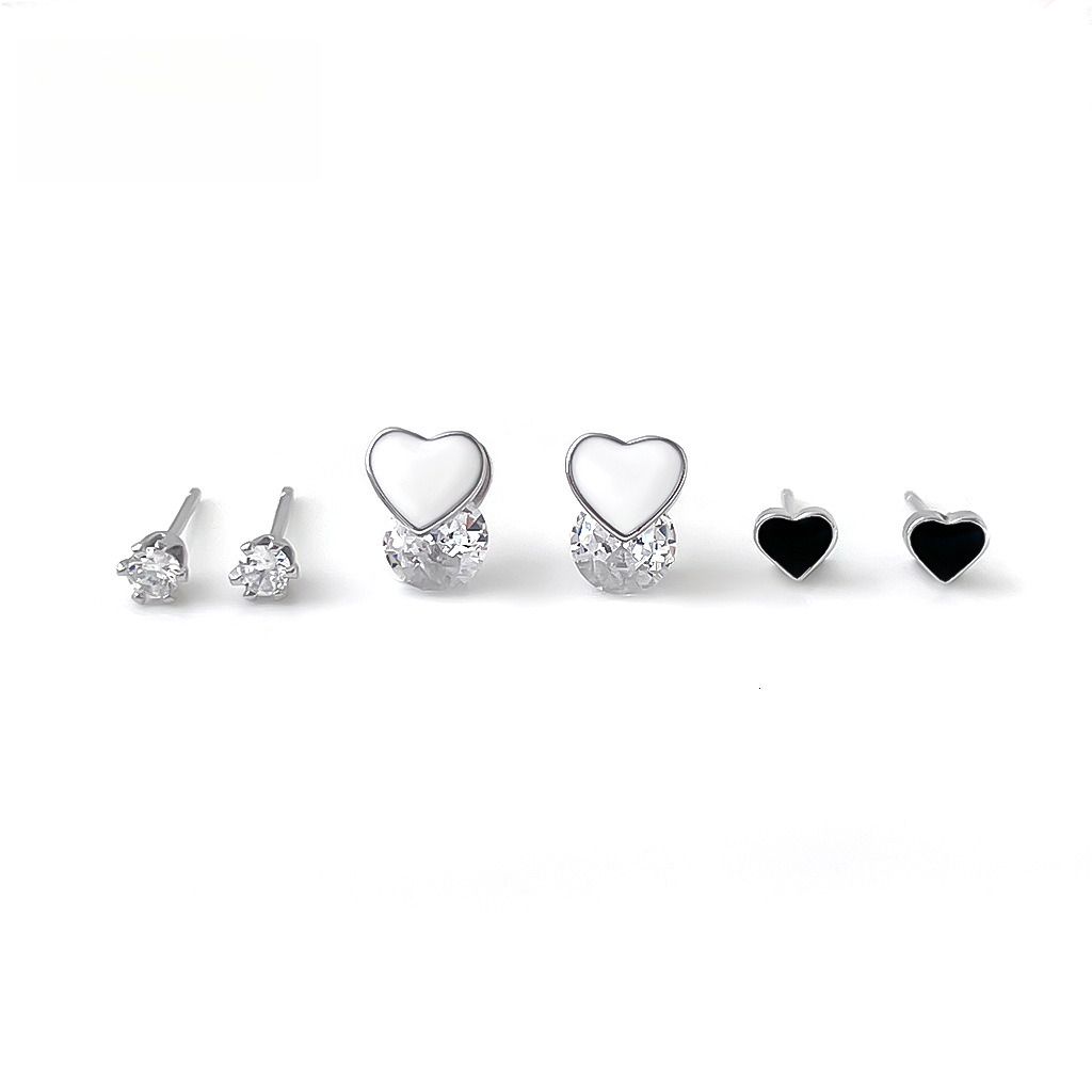 Free Shipping Designer Fashion Accessories S999 Silver Resin Heart-shaped Earrings Sweet Temperament Women's Zircon Ear Studs Luxury Jewelry