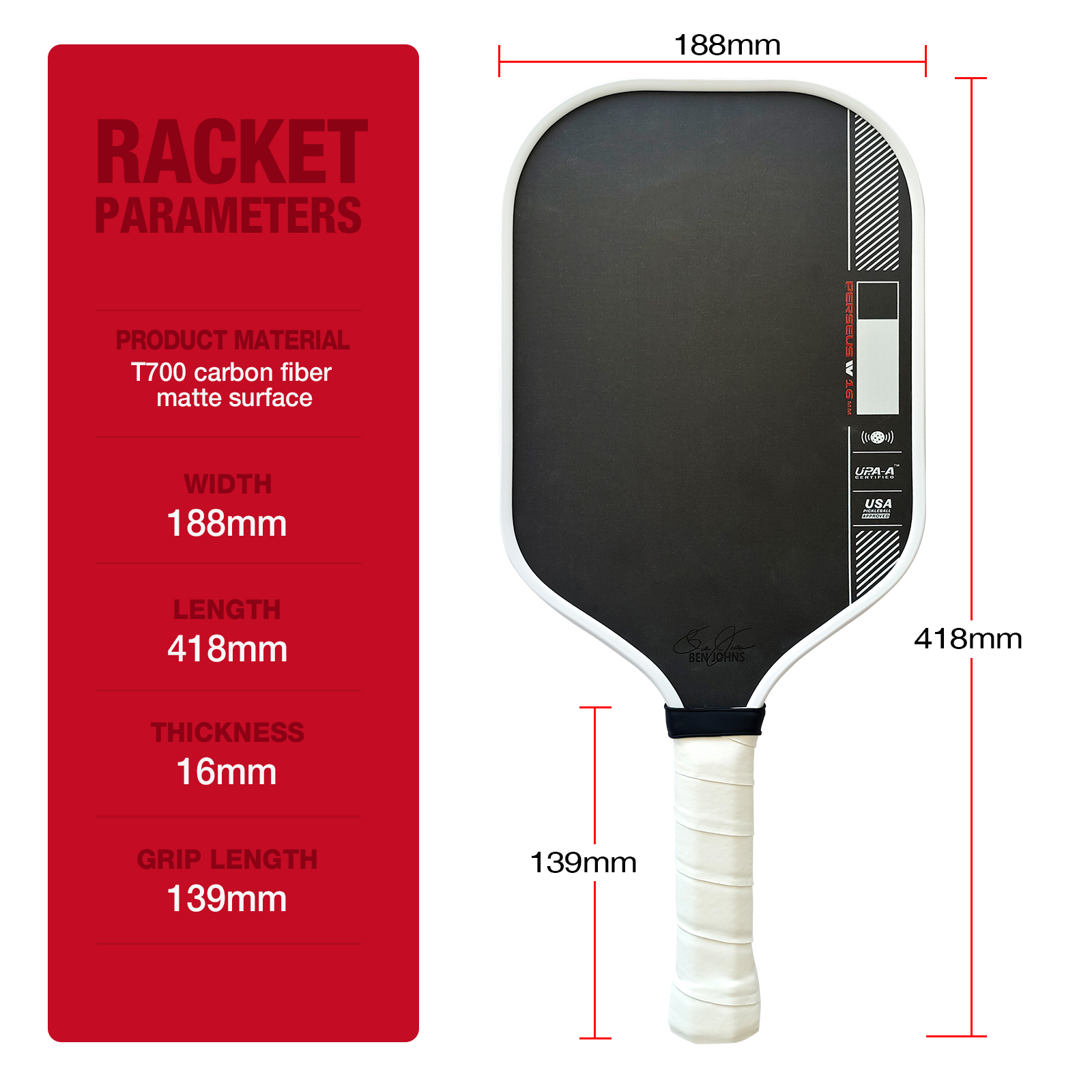 New Arrival Carbon Fiber Pickleball Paddle, 16mm Polymer Honeycomb Core Increased power and control