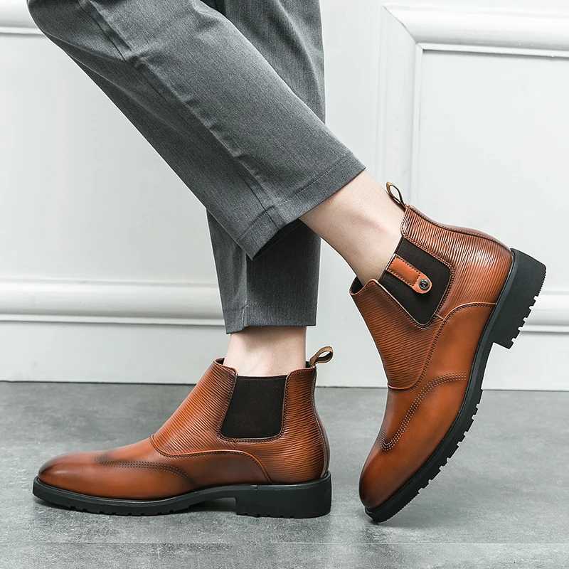 Golden Sapling Party Men Boots Casual Business Shoes Comfortable Chelsea Boot Office Shoe Leisure Flats Slip-on Fashion Footwear W250811