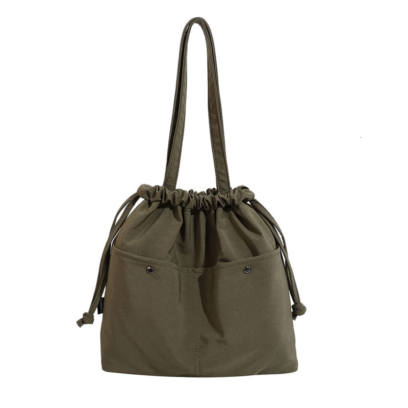 New Drawstring Nylon Underarm Design Handheld Bucket Large Capacity Shoulder Bag Trendy Versatile Commuting