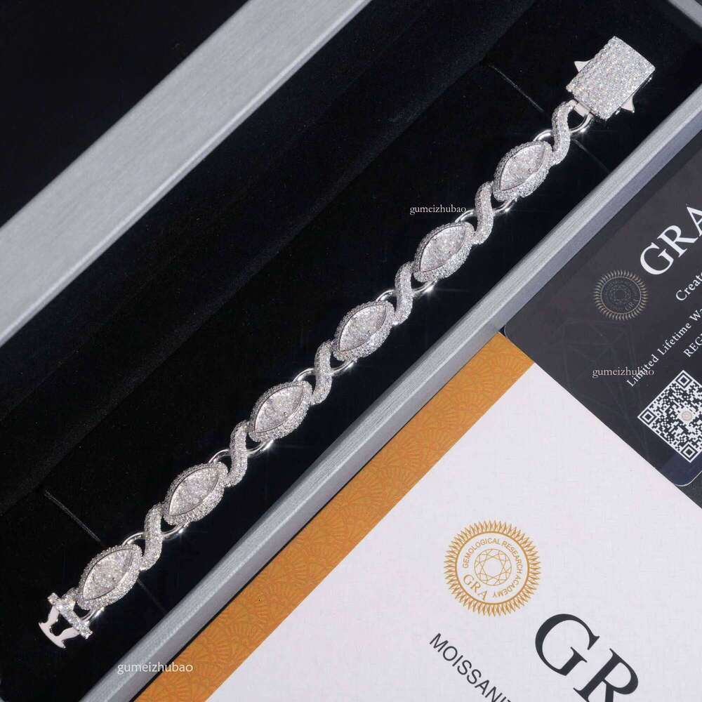 Real Sterling Sier Gold Plated Hip Hop VVS Lab Dia Moissanite Infinity Cat Eye Cuban Link Chain Bracelet