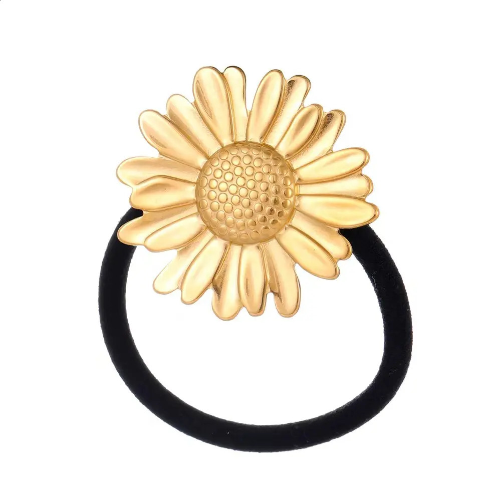 stainless steel golden chrysanthemum tail hair accessory fashionable and personalized womens elastic headband gift 250804