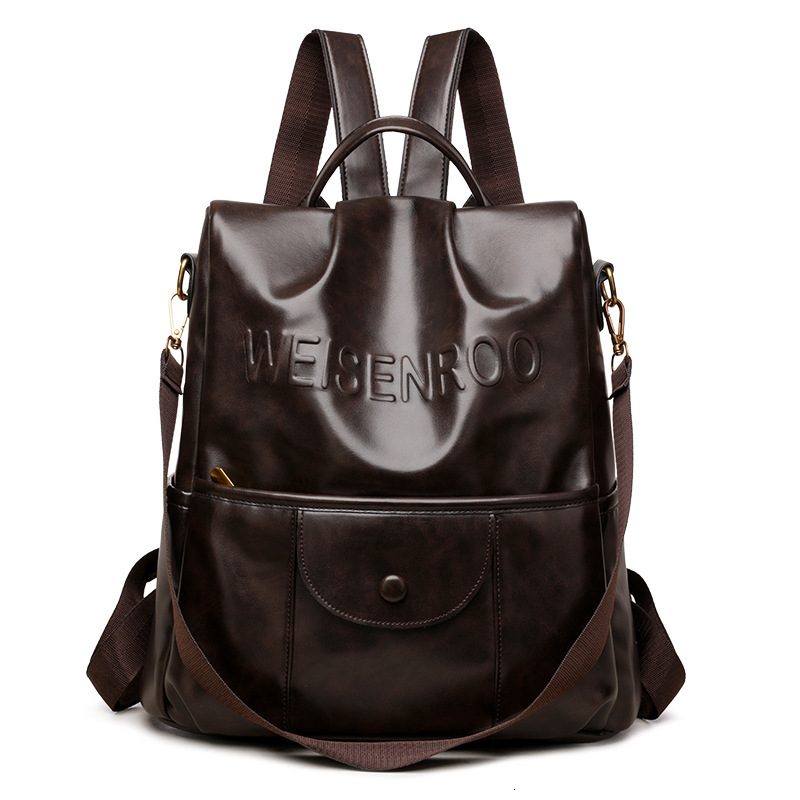 Oil Wax Leather Women's New Casual Anti-theft Backpack Commuting Travel Large Capacity Student Schoolbag ddmymoon