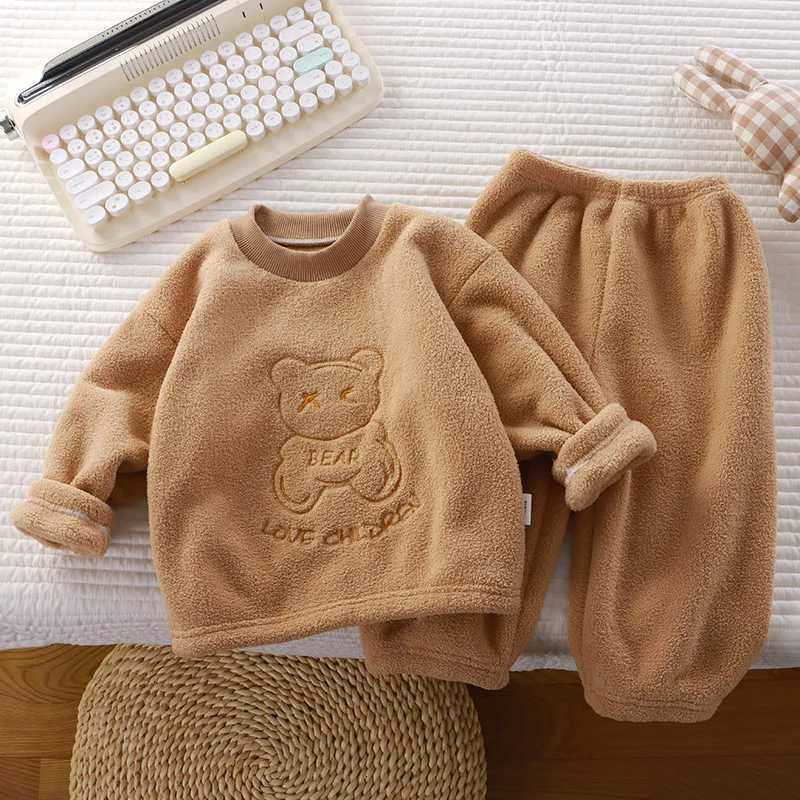 Winter Flannel Kids Sets Solid Warm Children Pajamas Sets Homewear Two-piece Set for Baby Boys Girls Kids Boutique Clothes Z250811