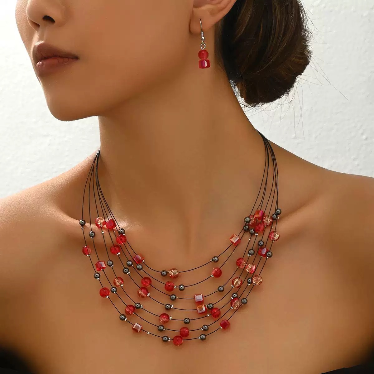 Hot-selling ethnic minority bridal set with retro gemstone bead jewelry