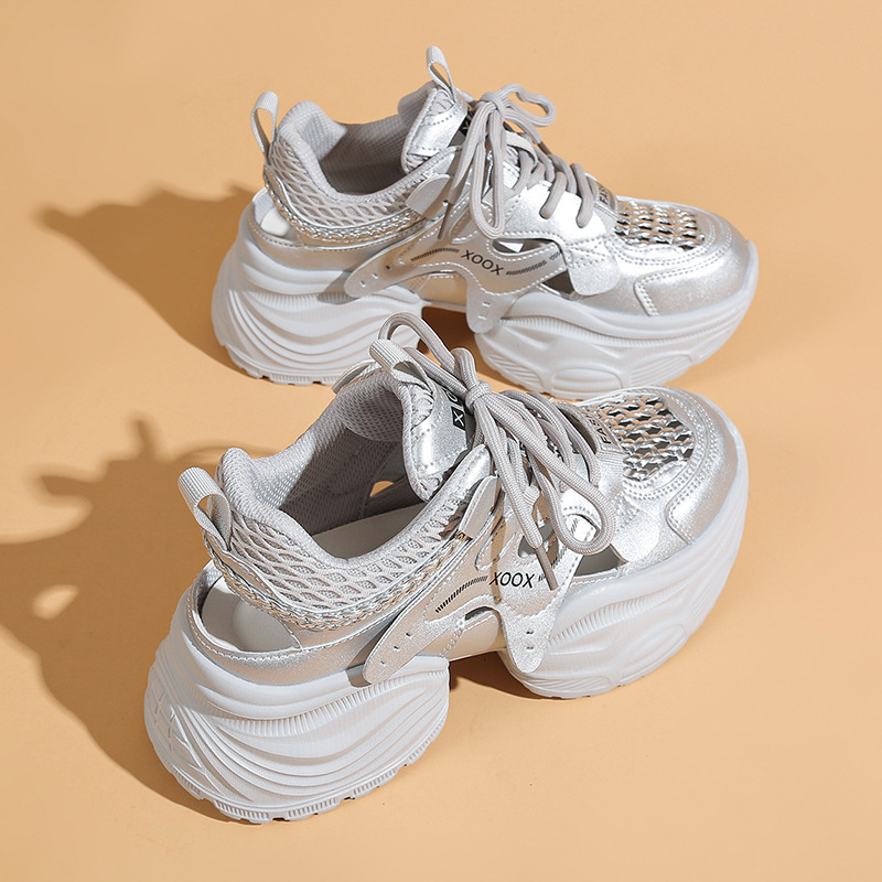Mesh hollowed out dad and women's shoes 2025 new designer thick soled casual sports shoes lightweight running shoes