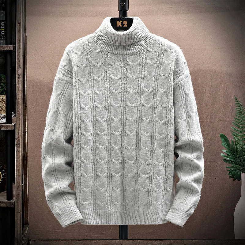 Mens winter turtleneck sweater warm knitted cashmere pullover soft comfortable casual fashion solid color long sleeve jumpsuit 250806