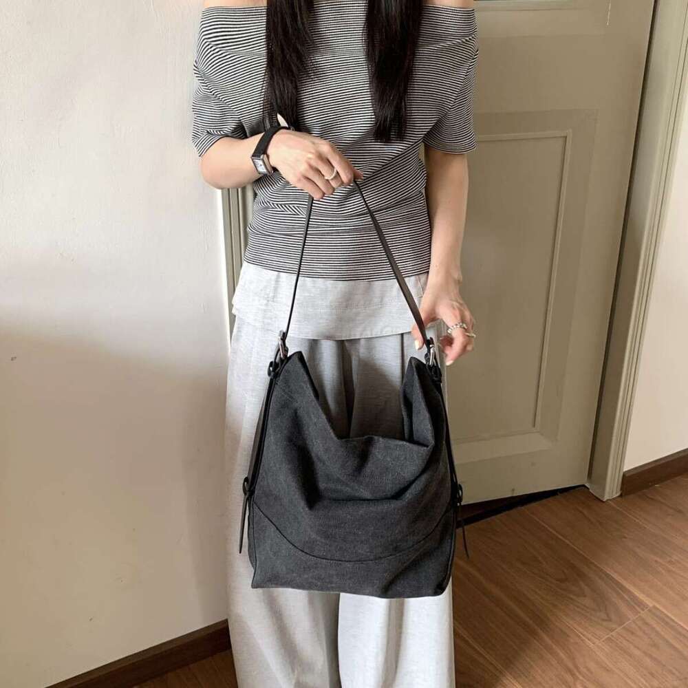 New Korean Style Large Capacity Canvas Tote Casual Commuting Versatile Single Shoulder Niche Genuine Leather Women's Bag designer bag B5