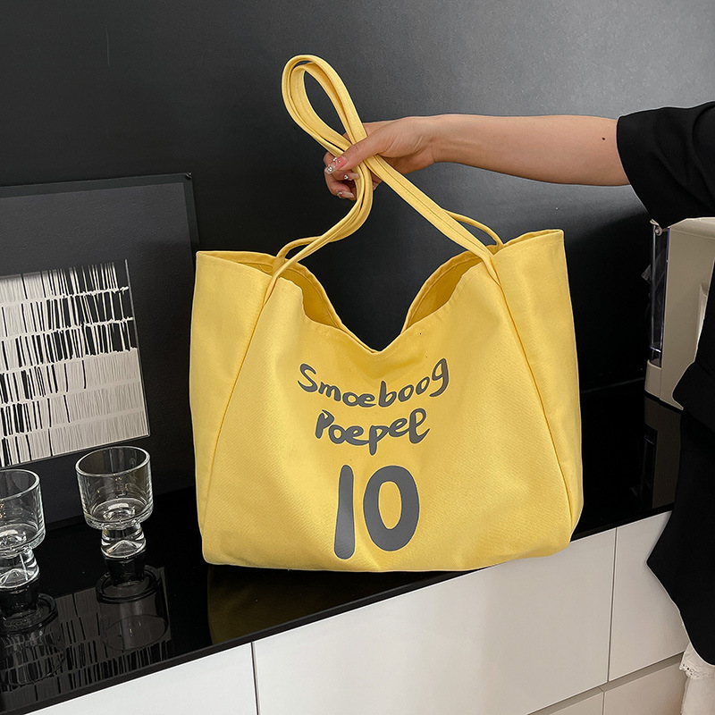 Tote Korean and Japanese Ins Thick Strap Versatile Large Capacity Lazy Style Single Shoulder Simple Letter Canvas Bag Handbag ddmymoon