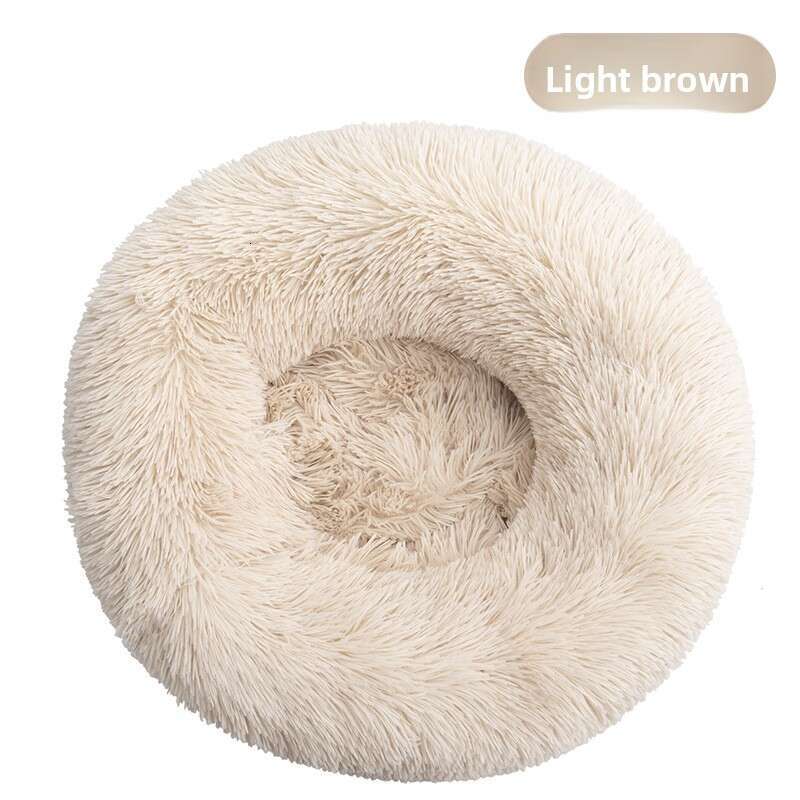 Cat Plush Round Winter Dog Mat Bed Pet Supplies-FurHaven Calming Cuddler Long Fur Donut Bolster Dog Bed