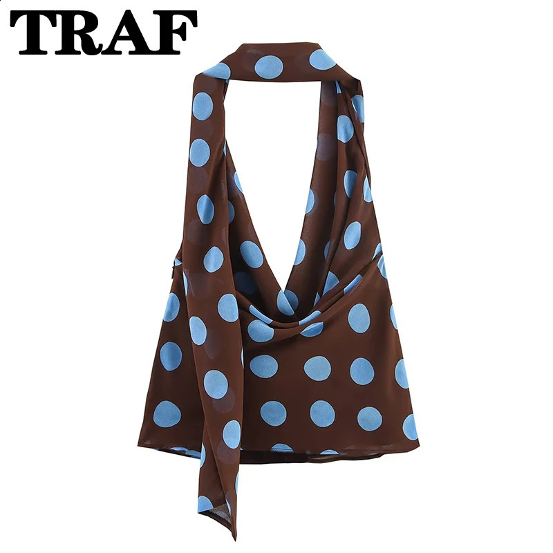 TRAF Polka Dot Printed Midi Skirts Two Piece Sets for Women 2025 Summer Chic Scarf Halter Top Suits Beach Woman 2 Piece Outfits 250804