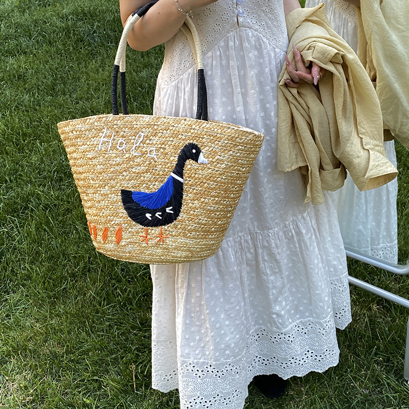 Summer Beach Vacation Straw Woven for Women 2025 New Large Capacity Tote Basket Bucket Bag ddmymoon