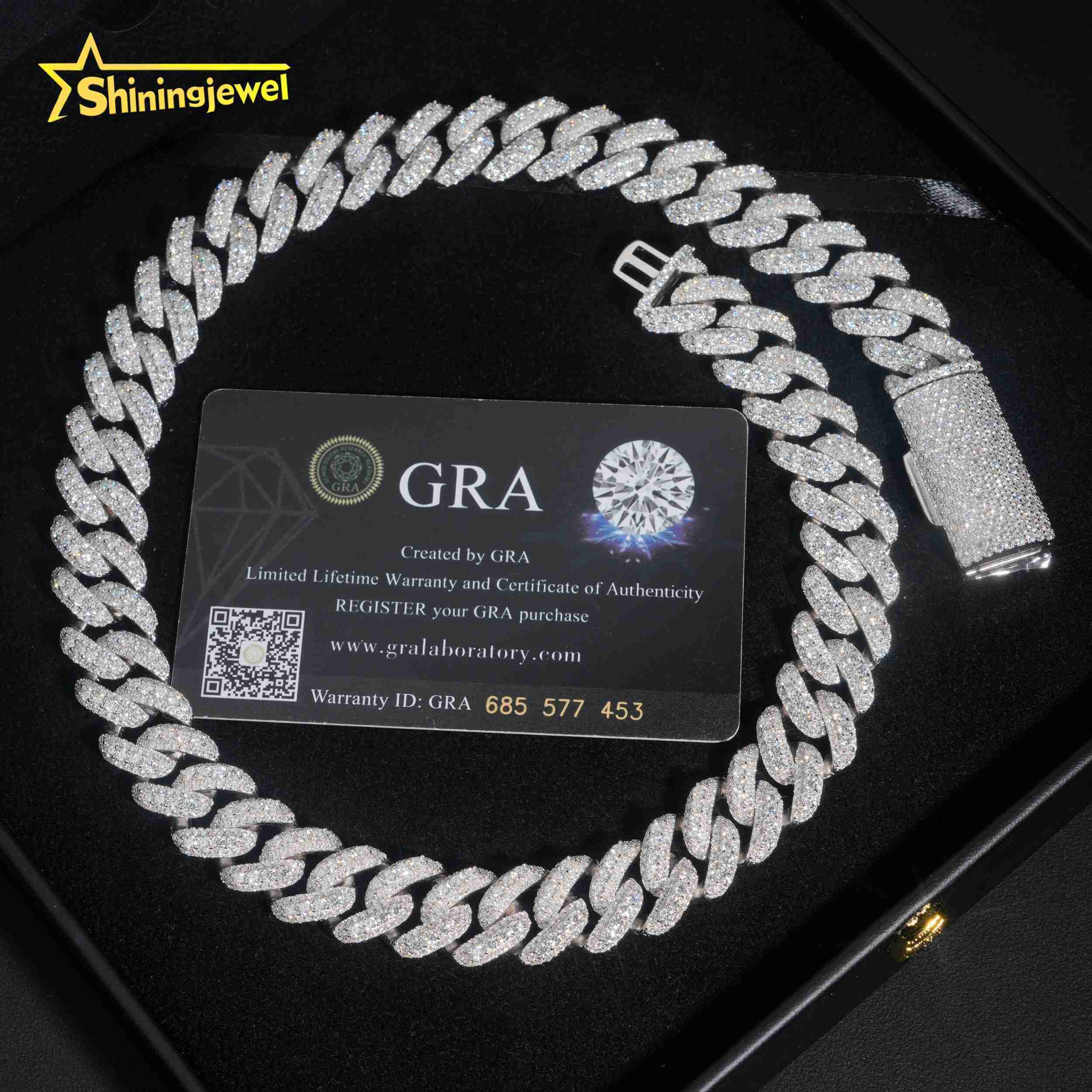 Large Stock 15mm Wholesale 925 Sterling Silver Hip Hop Jewelry Men Necklace Iced Out Moissanite Diamond Cuban Link Chain