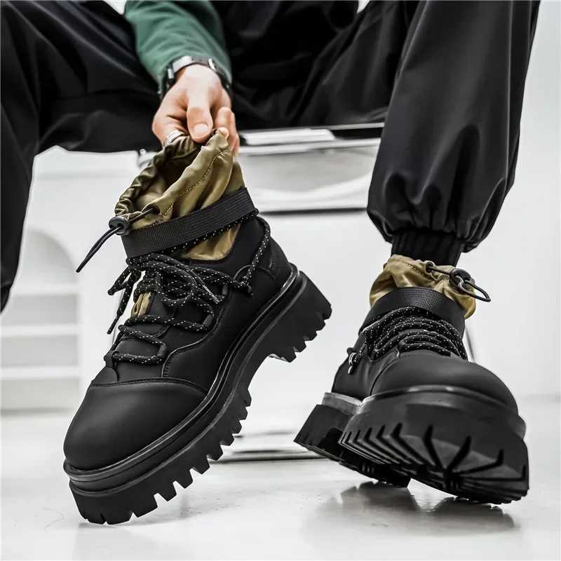 Men Platform Ankle Boots Fashion Personalized Strap Design Shoes Brand High Quality Motorcycle Boots Casual Outdoor Zipper Shoes W250811