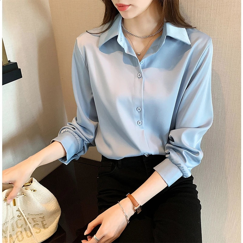 Plus Size Shirts Spring Summer Fashion Female Long Sleeve Loose Solid Blouse Tops Casual Chiffon Shirt Women Office Lady Shirts 250809