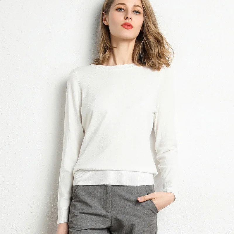 Women Slim O-Neck Solid Pullover Cashmere Wool Blending Sweater Autumn And Winter Long-Sleeved Knit Bottoming Shirt Large Size 250805