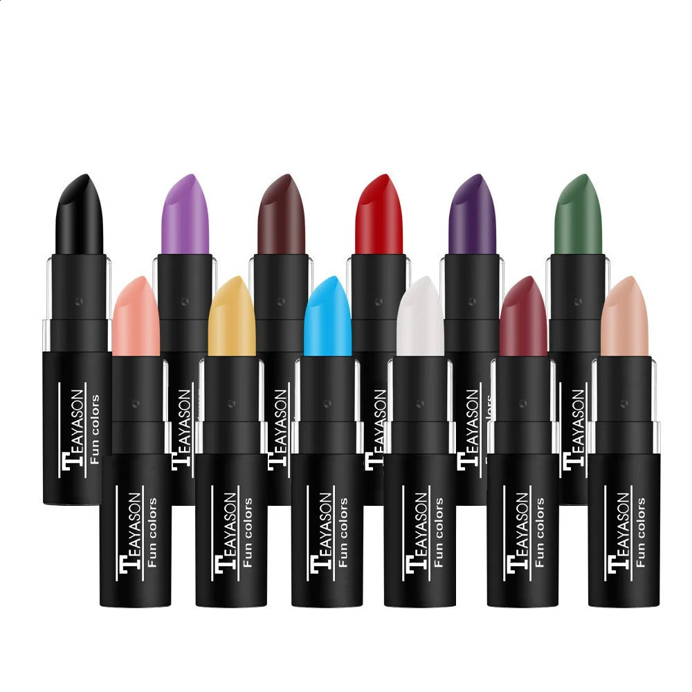 12 Color Lipstick Waterproof Long Lasting Cosmetic Black Blue Purple Green Matte Make Up Lip Gloss Makeup Red Lipstick 250809