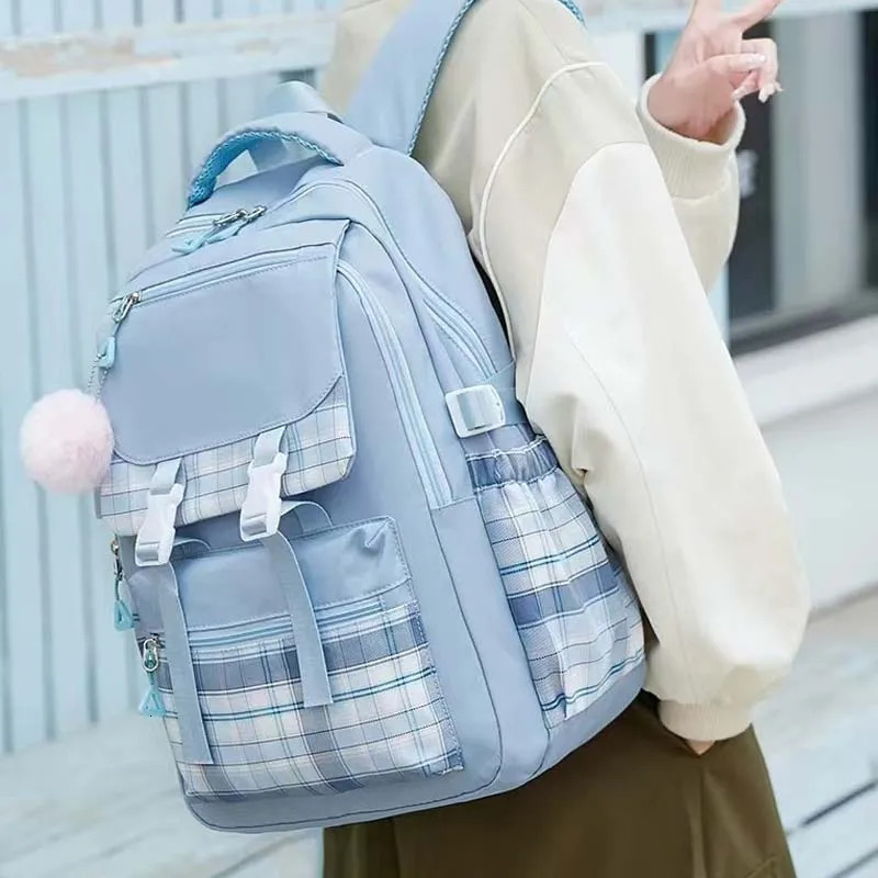 High Aesthetic School Backpack for Teen Girls Cute Double Strap Bag Lightweight Casual Travel Bookbag Students 250811