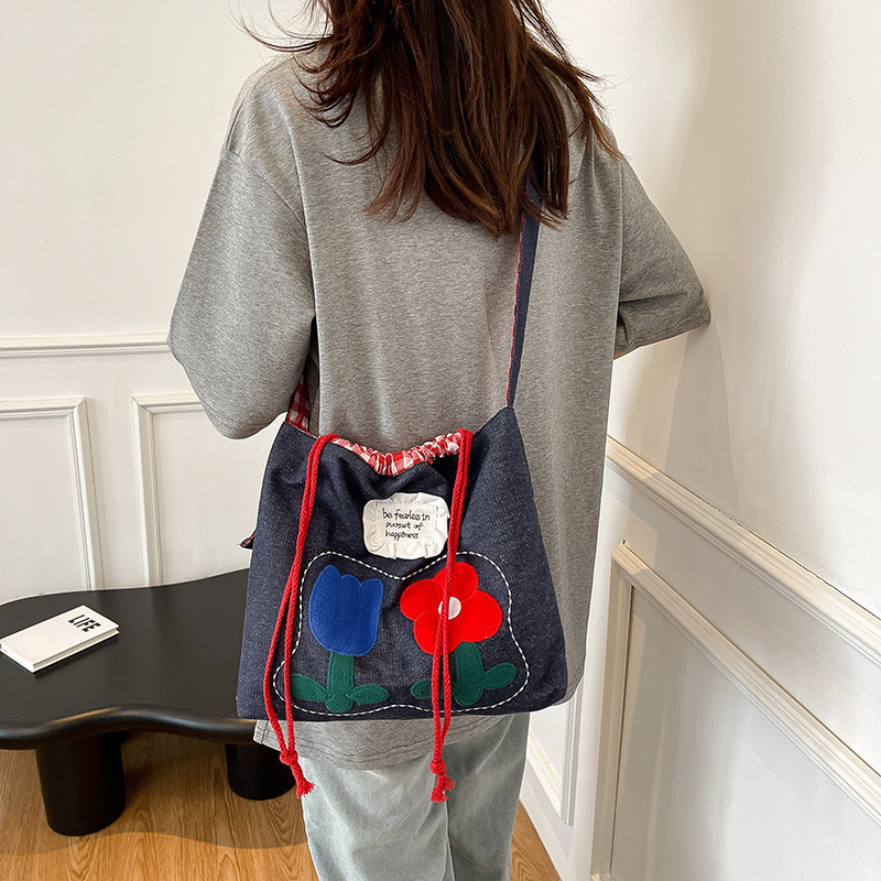 Creative Versatile Nylon Canvas Cute Small Flower Shoulder Bag Large Capacity Girl Handbag ddmymoon