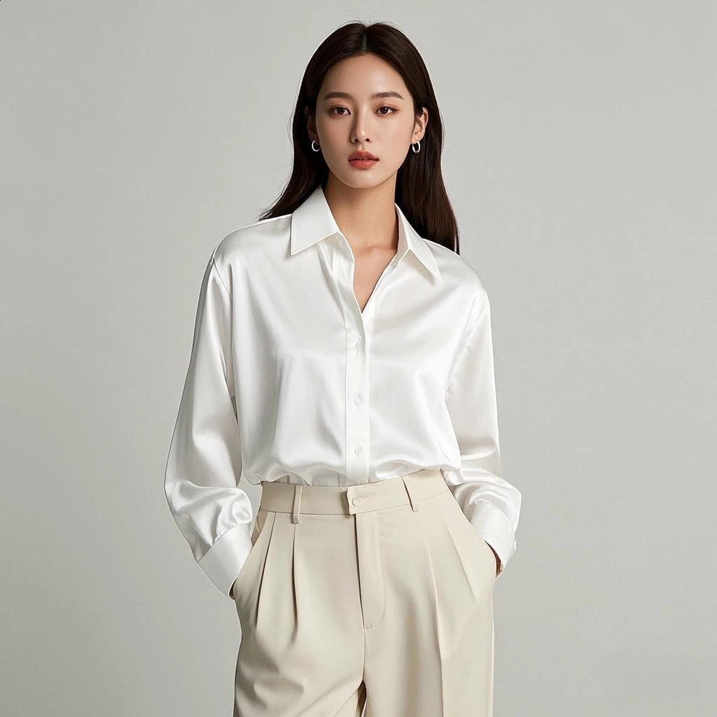 Korean Chic Office Ladys Satin Shirts Matching Elegant Female Blouse 2025 Summer In Womens Blouses Trend Tops 250808
