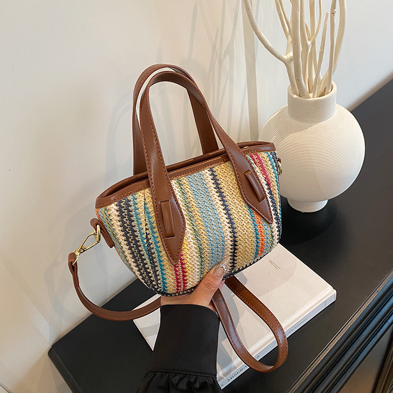 Striped Woven for Women 2025 New Beach Vacation Handheld Shoulder Large Capacity Straw Tote Bag ddmymoon