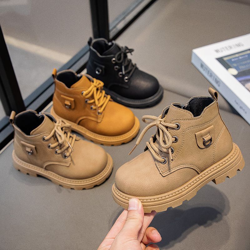 Kids Leather Boots Boys With Flat Heel And Low Cut Anti Slip Side Zipper Toddler Winter Cutefeet Outdoor Child Fashion Boots Sizes 21 - 32